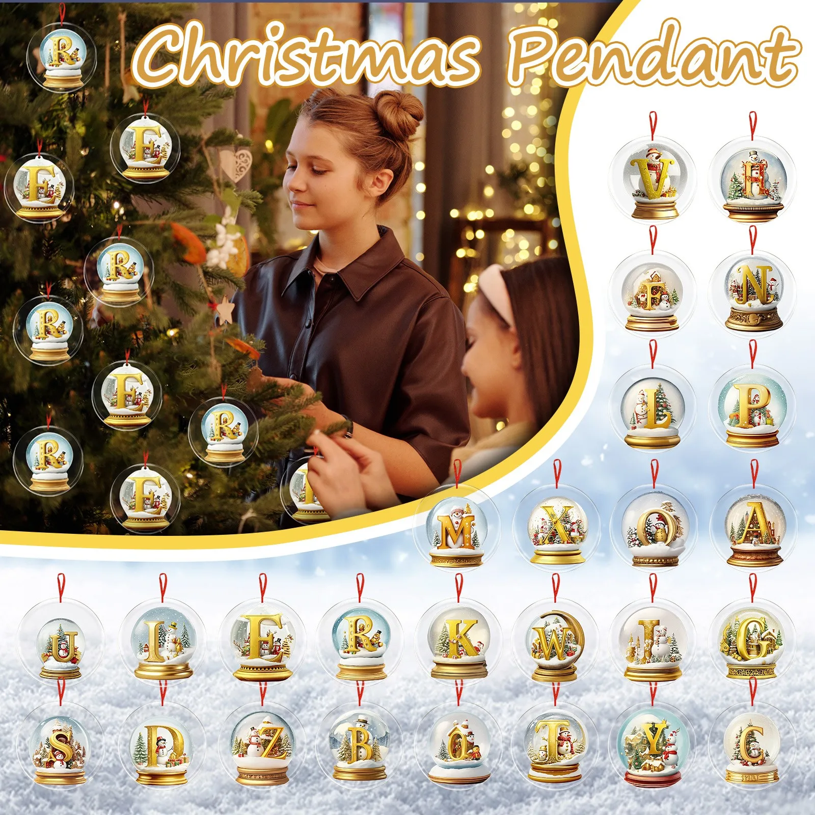 2d Christmas Tree Decoration 26 Letters Yellow Crystal Ball Acrylic Car Ornaments Christmas Tree Ornaments Home Decorations