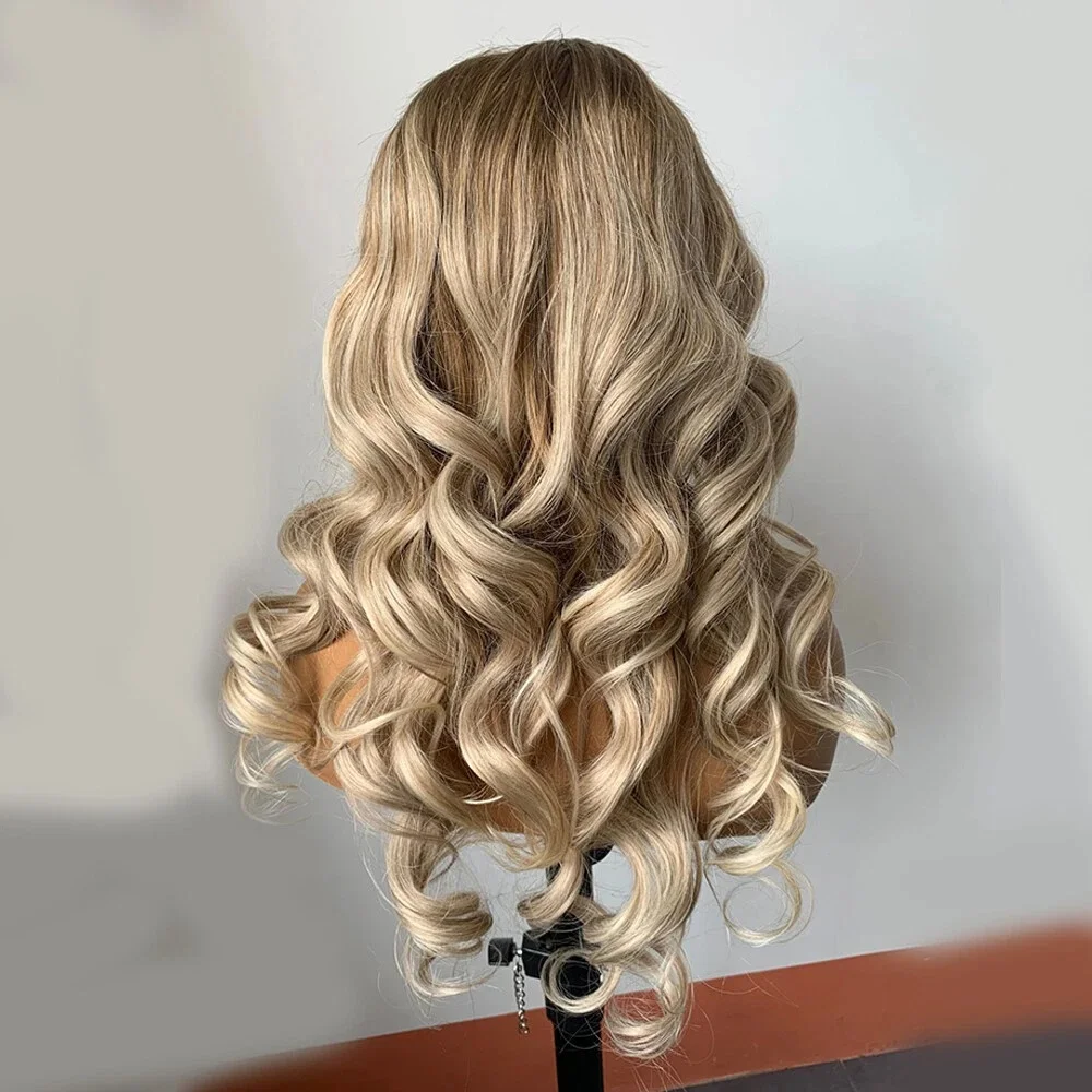

Классический волнистый синтетический парик для тела, светло-русый парик спереди, мягкие парики для косплея, естественная линия волос, термостойкое волокно