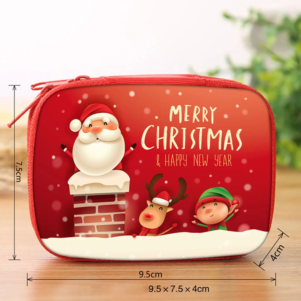 Christmas Decoration Tinplate Purse Keychain Coin Pouch Cartoon Christmas Design Secure Zipper Closure Cloth And PP Lining