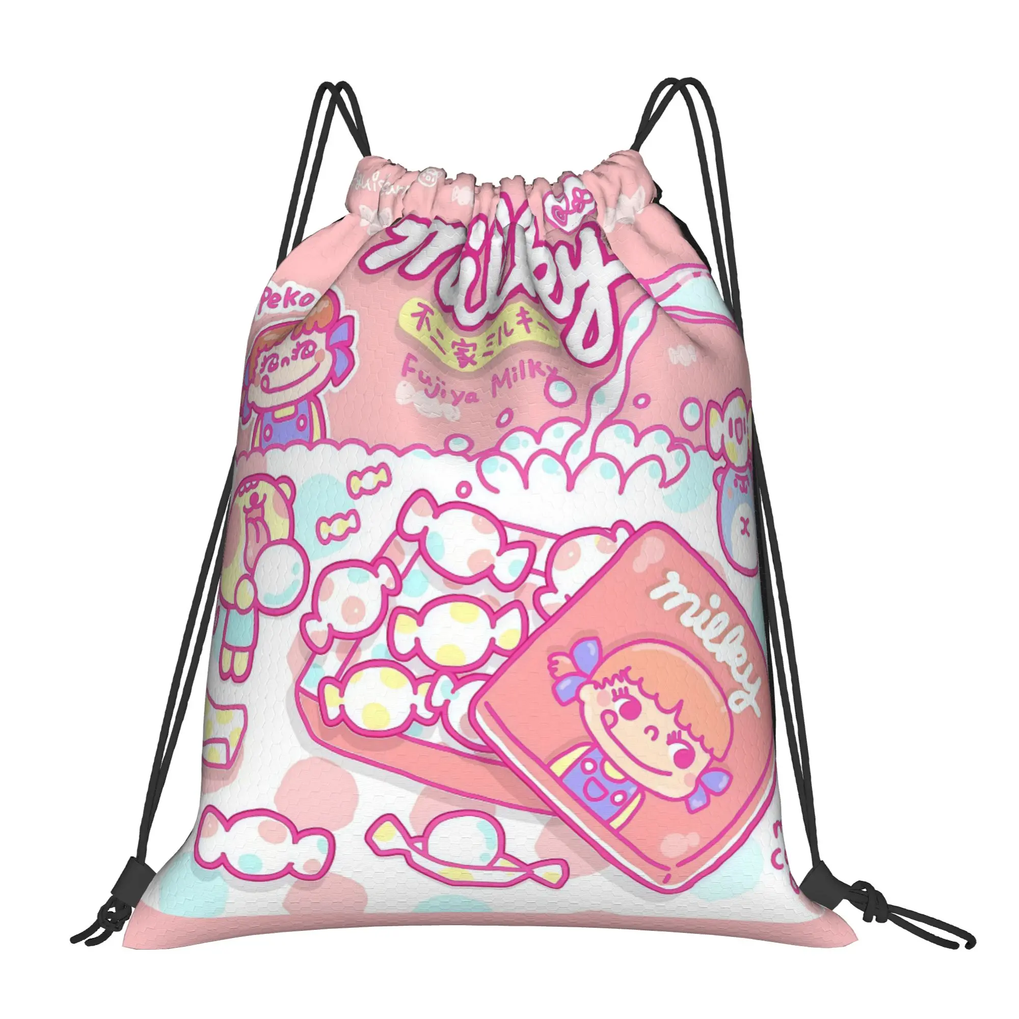 Fujiyaa Retro Milky Candy Cartoon Portable Travel Riding Gym Drawstring Storage Sporty Backpacks