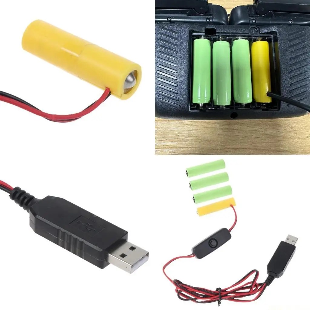 M5TD AA Battery Eliminators USB Power Supply Cable Replace 4x 1.5V AA Battery for Electric Toy Clock LED Light with Switches