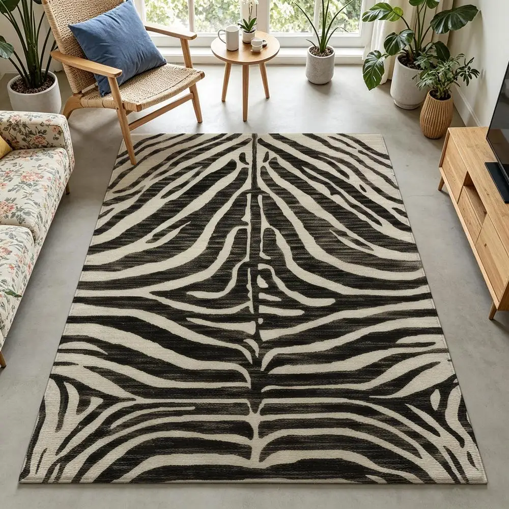 2D 1 Piece Zebra Print Soft, Easy To Maintain, Machine Washable Indoor Rug, Suitable For Under Dining Table, Living Room, Bedroom, Entryway, Hallway, Rustic Style Home Decor