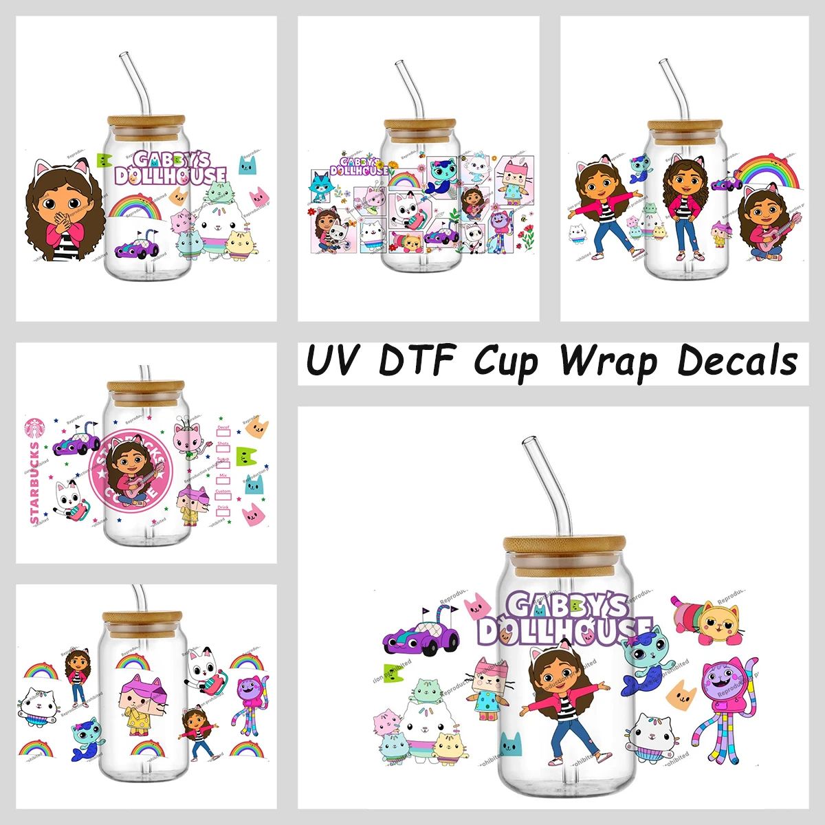 Calcomanías Decorativas UV DTF de Gabby y Pandy Paws para Tazas, Vasos, Casa de Muñecas, Libbey Cup, Adhesivos de Transferencia para Decoración DIY
