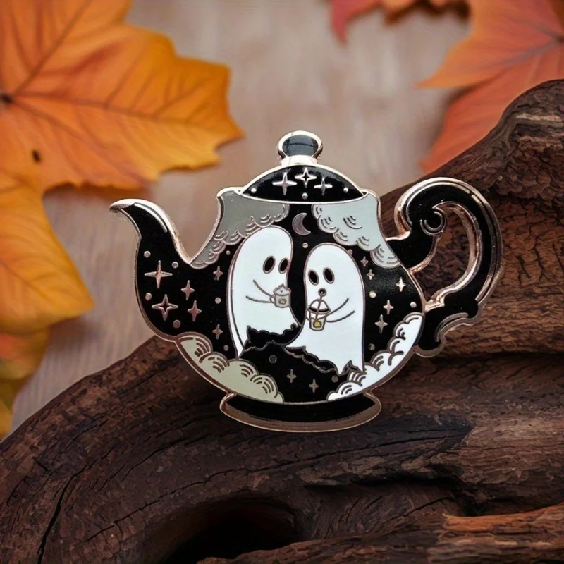 Théière hantée en émail dur, Collection de théières enchantées, cadeaux d'Halloween