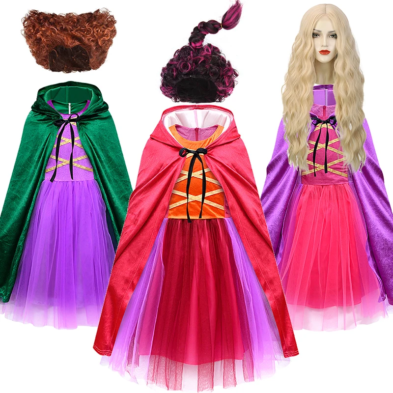 

Halloween Cosplay Hocus Pocus Winifred Sarah Mary Same Style Children Costume Carnival Party Girls Evil Witch Dress Kids Clothes