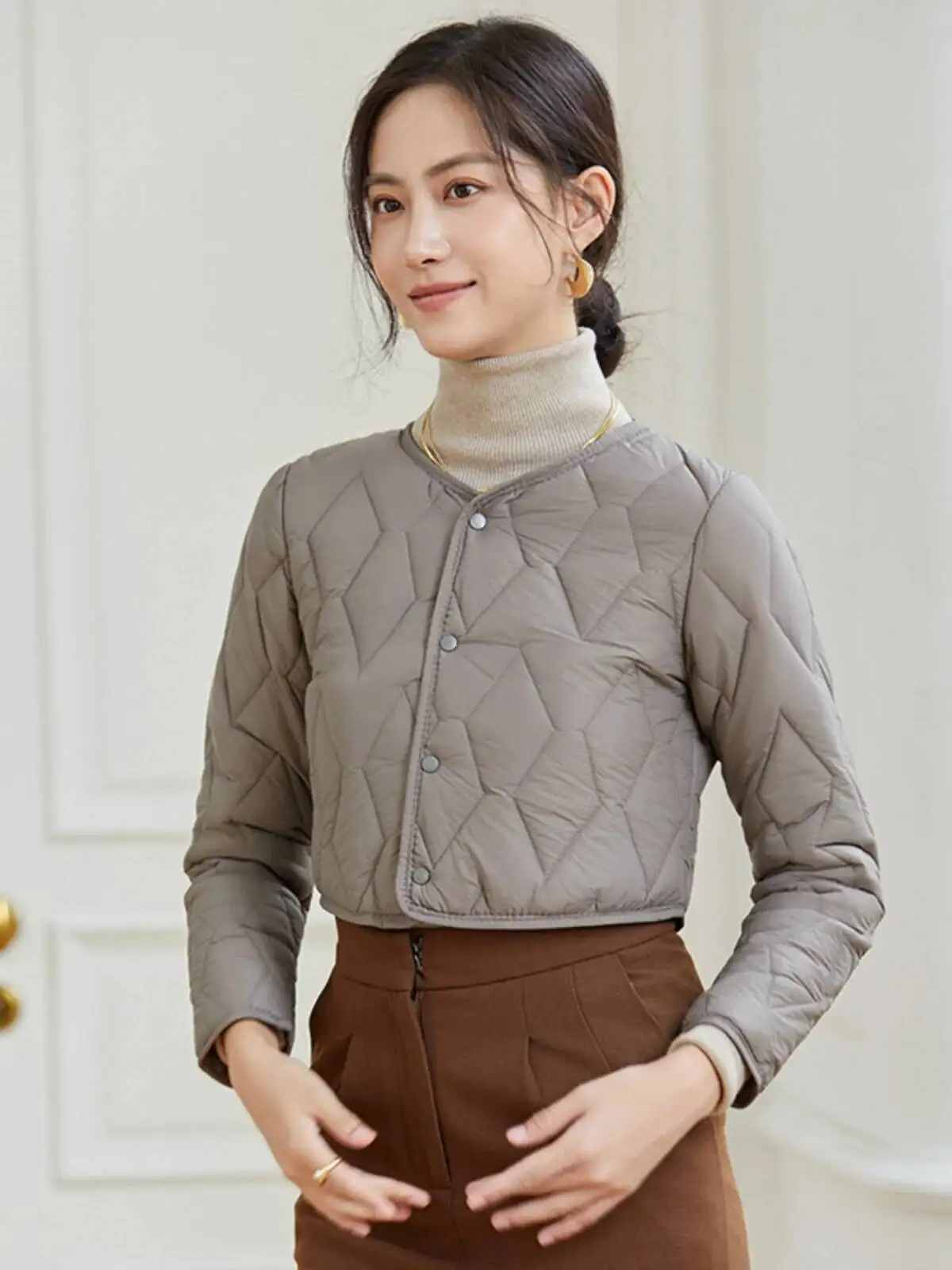 سترة نسائية خفيفة الوزن ذات طبقة أساسية طويلة جدًا، سترة داخلية من القطن دافئة للأسفل، كورية للتنقل #1