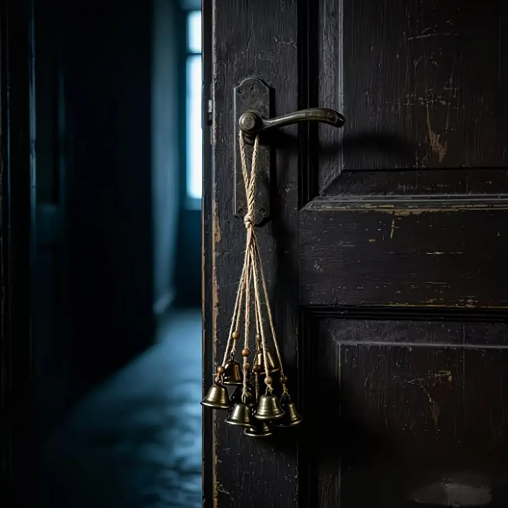 Indoor Outdoor Wall Ornament Retro Jute Rope Wind Chime Bohemian Metal Bell Pendant with Wooden Beads Jute Rope Wind for Home