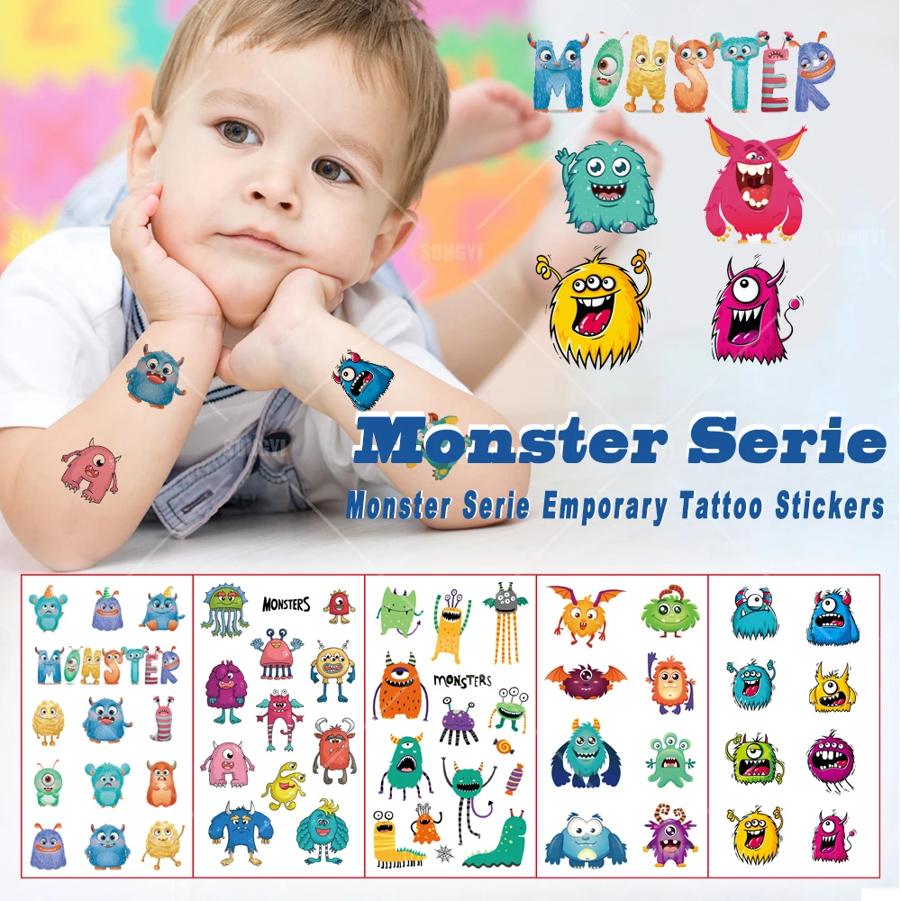 

10 Pack Little Monster Cartoon Children Tattoo Stickers Cute Funny Anime Waterproof Disposable Tattoo Stickers