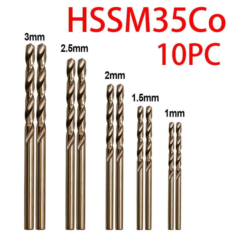 10pcs Titanium Coated Cobalt Drill Bits HSS High Speed Steel Drill Bits Set Tool Multi Function Metal Drills Power Tools Woodwor