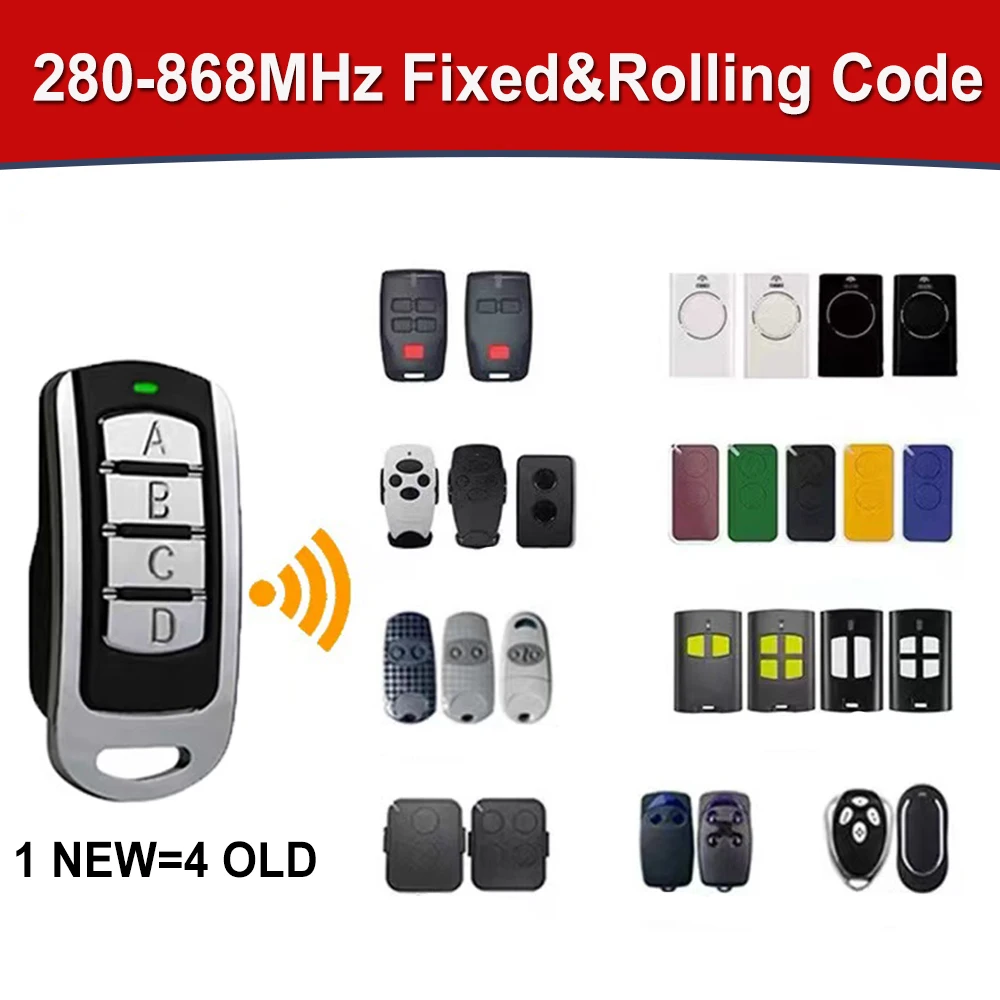 

Multi Frequency Controle ,4 in 1 Garage Remote ,Clone 434.42mhz 868.35mhz 433.92 Gate Control Command Key Fob Transmitter 1PCS