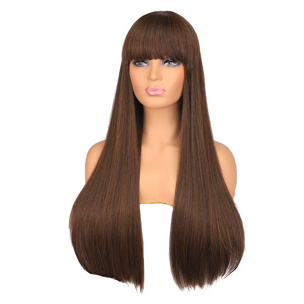 Long Straight  Synthetic Hair Wigs Women Mixed with Bangs Heat Resistant Fiber Hair for Party Cosplay Wig