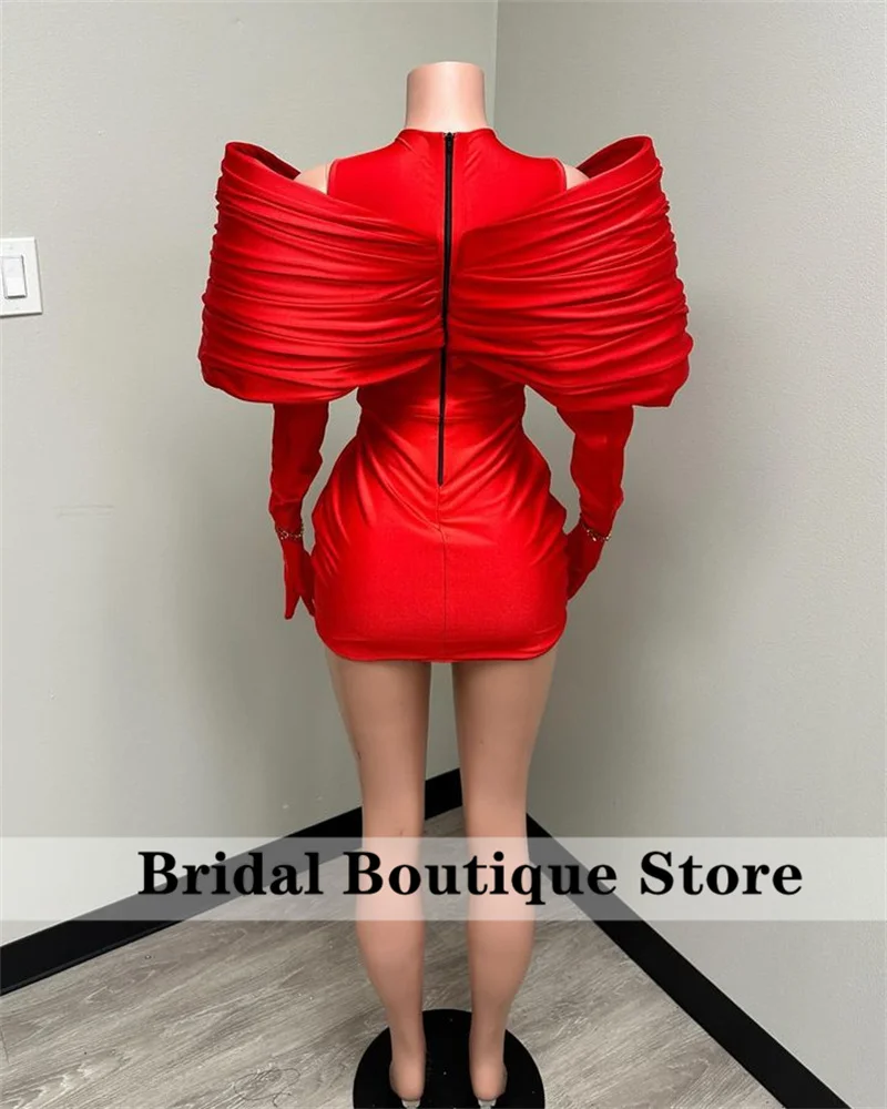 Stunning New Arrival 2025 Red Prom Gown With Two Gloves Off Shoulder Birthday Party Senior Cocktail Dresses Robe Customized