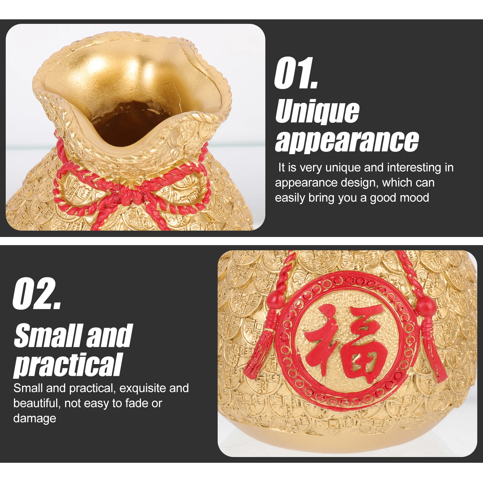 

Money Bag Resin Ornament Fortune Lucky Desktop Decorative Craft Adornment Creative Handmade Golden Decor College