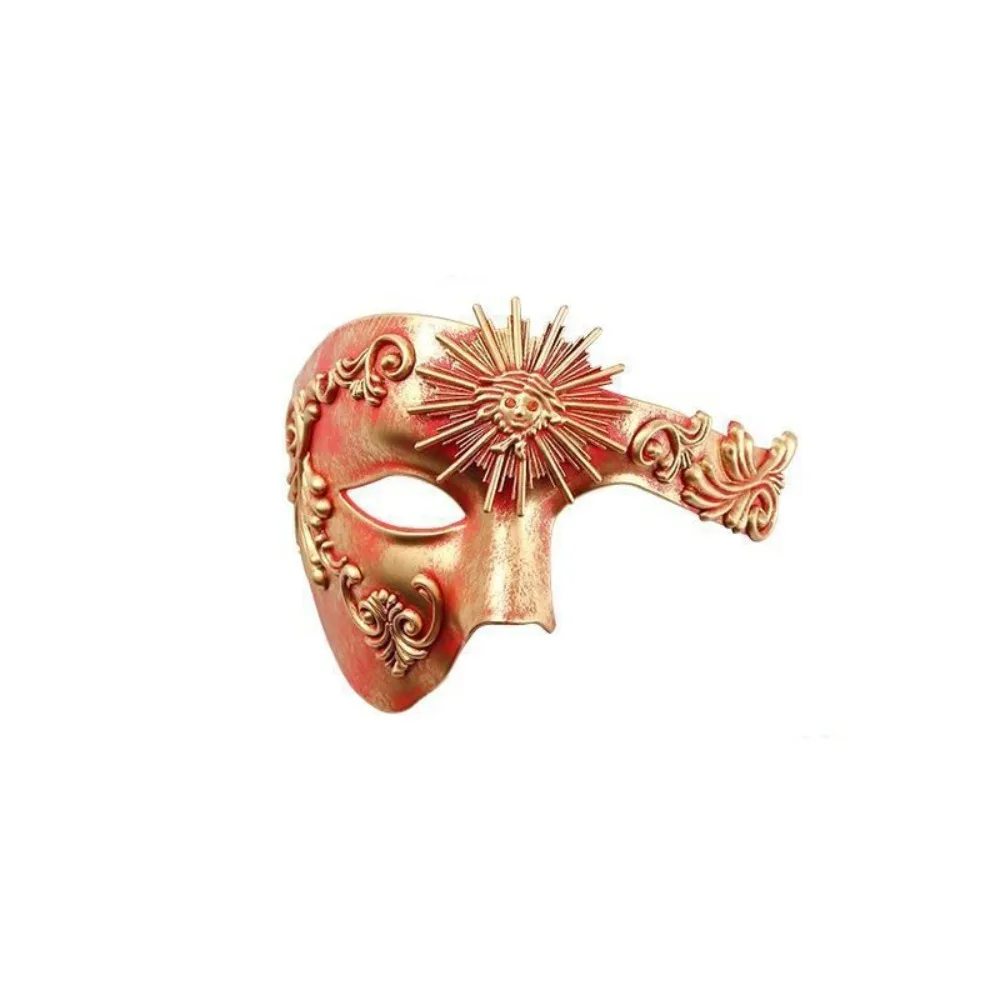 

Vintage Roman Sun God Mask Metal Texture Reusable Venice Half-Face Masquerade Mask Plastic Steampunk Halloween Face Cover Photo