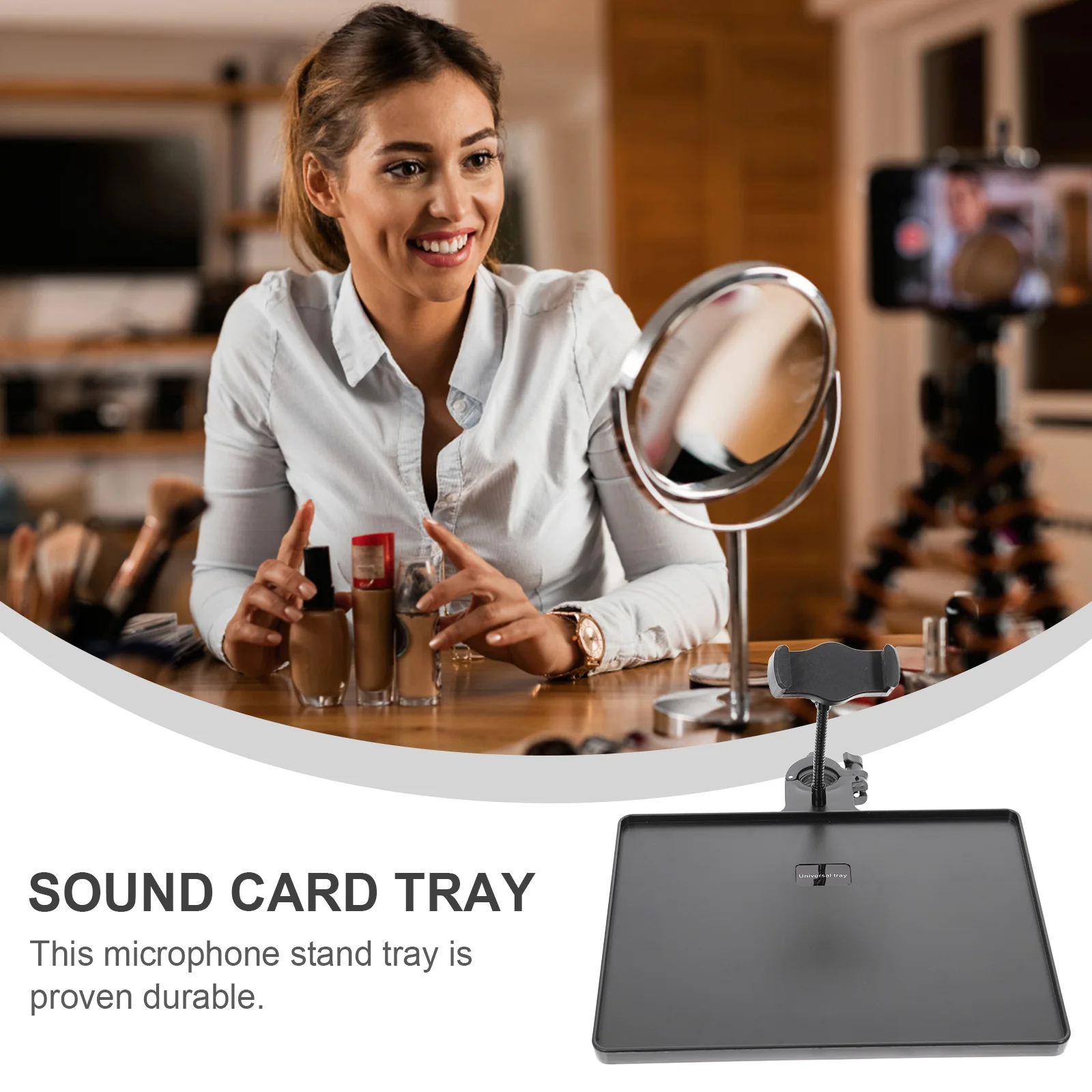 

Clip-On Microphone Stand Tray Live Streaming Sound Card Shelf Compatible With Most Mic Stands Durable Rust Resistant Adjustable