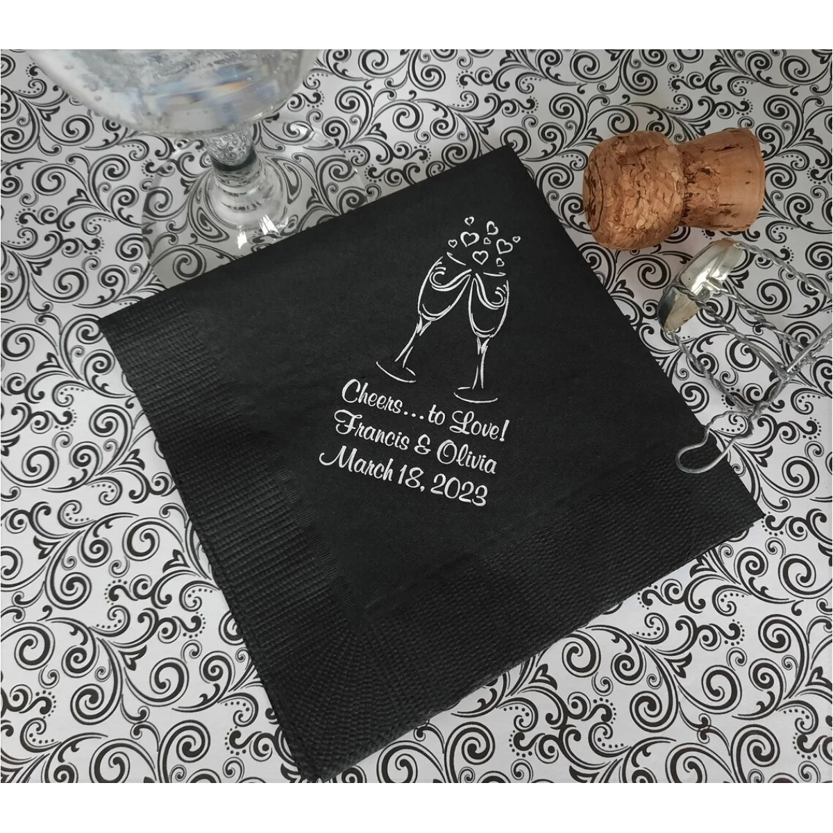 

50 champagne cocktail napkins champagne wedding napkins black cocktail napkins wedding reception napkins engagement party napk