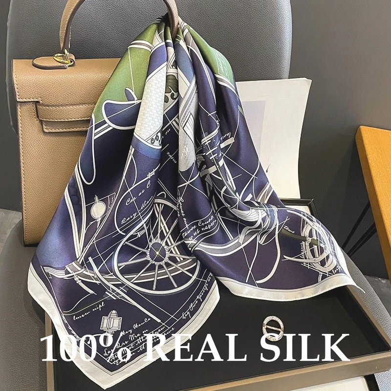 

New 100% Real Silk Scarf Women Hairband Shawl Female Bandana Square Scarves Wrap Elegant All Seasons Fashion High Quality Hijab
