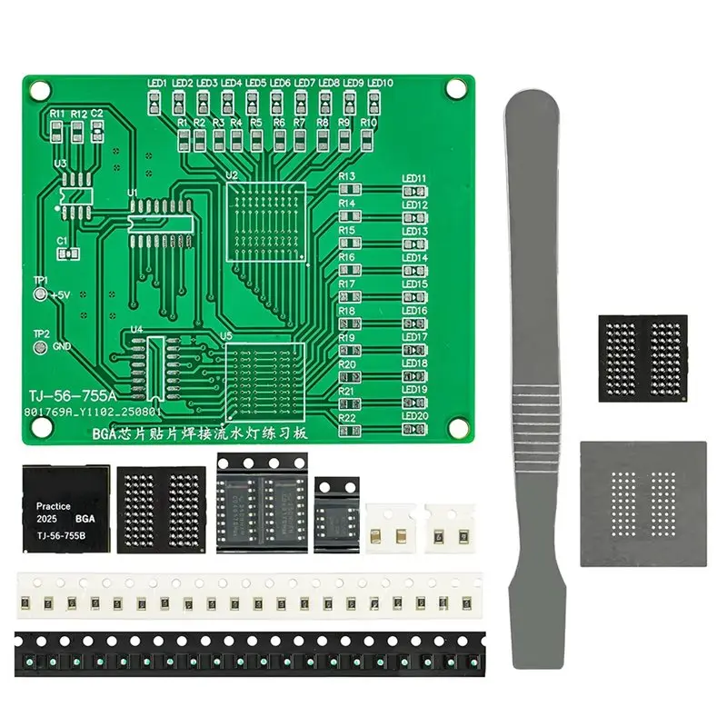 

CJSD-SMT LED Flowing BGA Chip Soldering Practice Board Practice Board Assembly Kit 555+4017 SMT LED Flowing Light Components