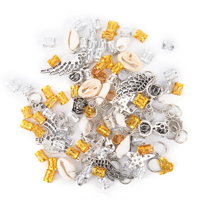 50/160pcs Metal African Hair Rings Beads Cuffs Tubes Charms Dread Hair Braids Jewelry Hair Braider Decoration Accessories