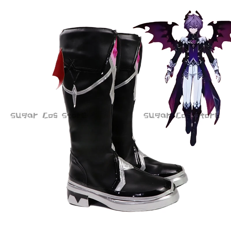 Genshin impacto durin jogo cosplay sapatos botas pretas longas botas de couro do plutônio para mulheres homens halloween carnaval roleplay festa adereços
