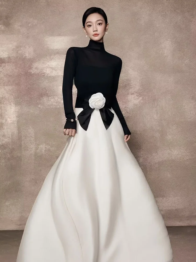 

Элитный студийный костюм для портретной фотосъемки знаменитостей в черно-белых тонах, высококачественный сценический костюм, женское модное платье