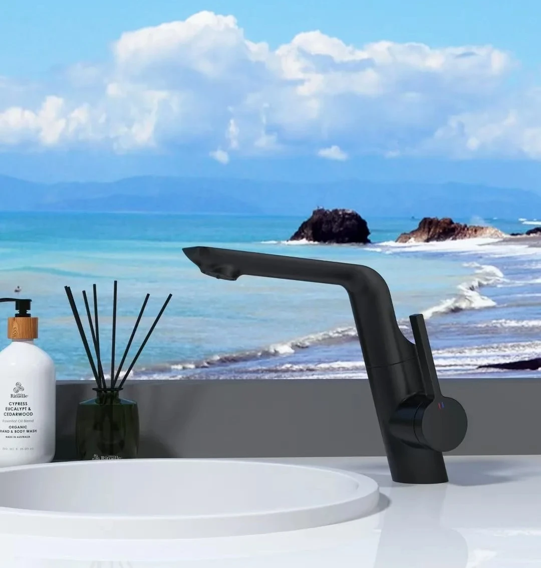 

360° Swivel Vanity Sink Faucet, Dual Mode Spray/Stream, Hot/Cold Brass Mixer, Lead-Free Brass, Water-Saving, Easy Install
