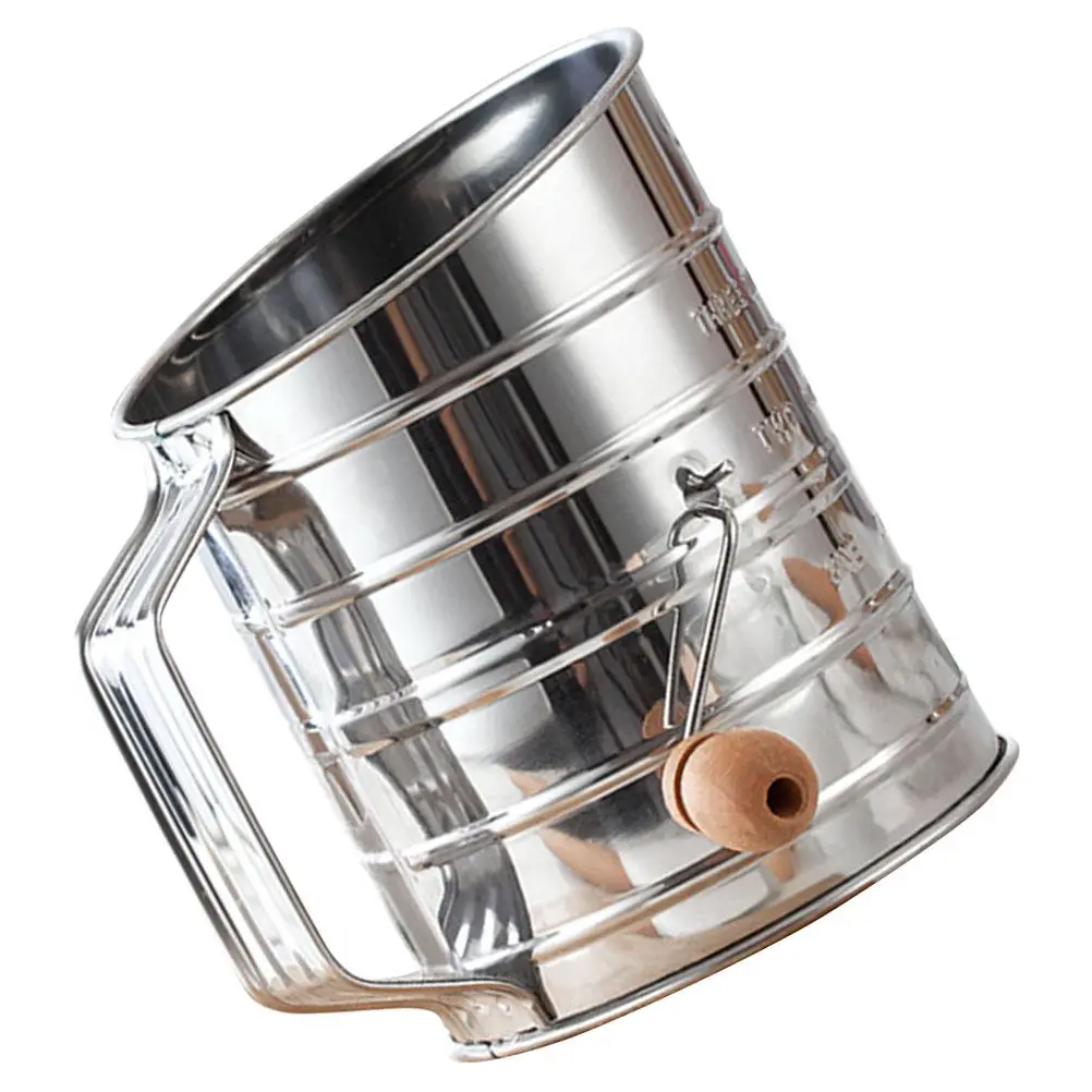 Stainless Steel Flour Sifter 3 Cup Large Capacity Hand Crank Baking Sieve Fine Mesh Powder Sifter Efficient Flour Duster