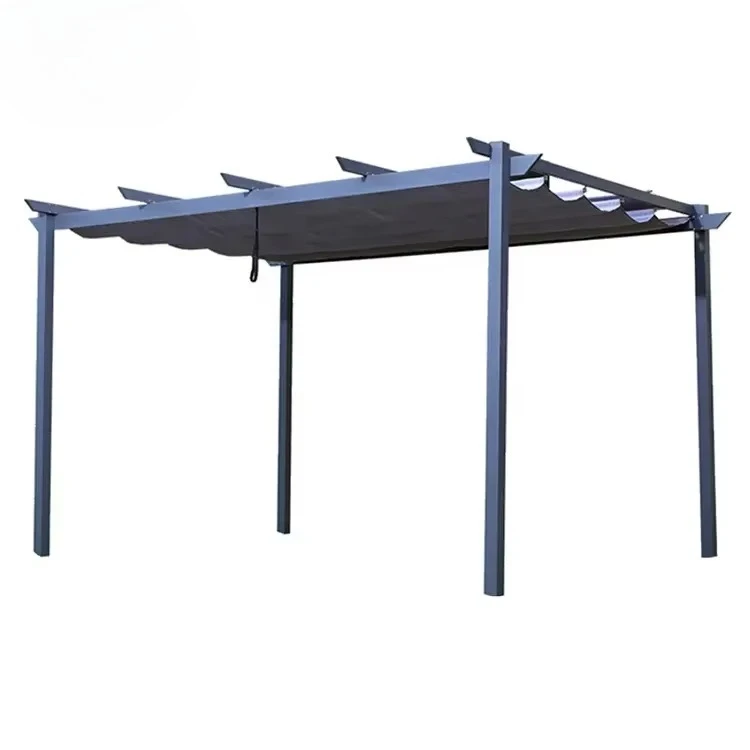 10*10ft Windproof  Aluminum Outdoor Retractable Canopy Grape Trellis Decoration Pergola Pool Garden Leisure Patio Gazebo