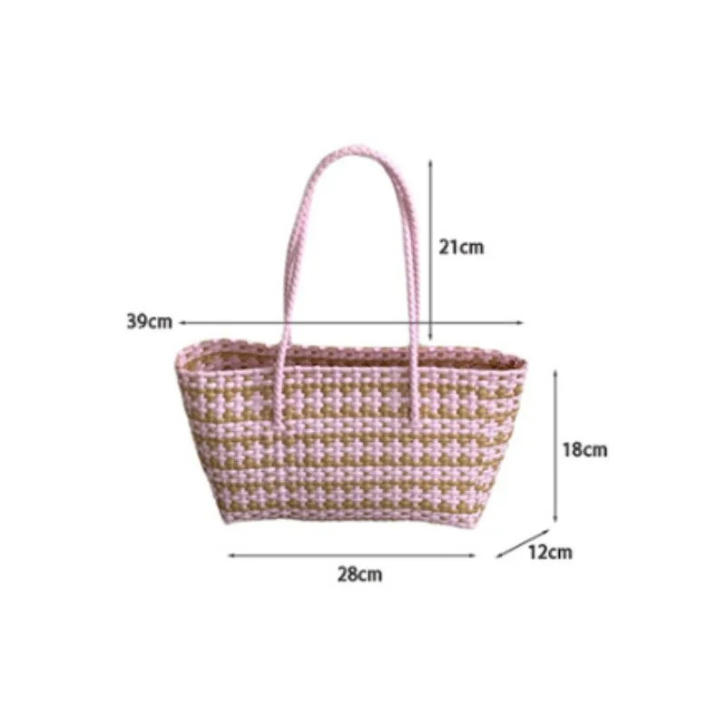 Handgefertigte Colorblock-Webtasche, Damen-Sommer-Tragetasche, Sommer-Einkaufstasche für Strandurlaub, Picknick, Haustiertransport – Detail 18