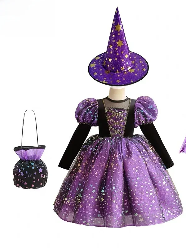 

Детский костюм ведьмы/феи/принцессы с принтом звезд и дьявола, из полиэстера, для зимнего сезона