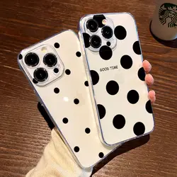 Transparent Polka Dot Girl Case for iPhone 15 Pro Max 14 Plus 13 12 Mini 11 Xsmax Xr X Soft Anti Drop Protection Back Cover