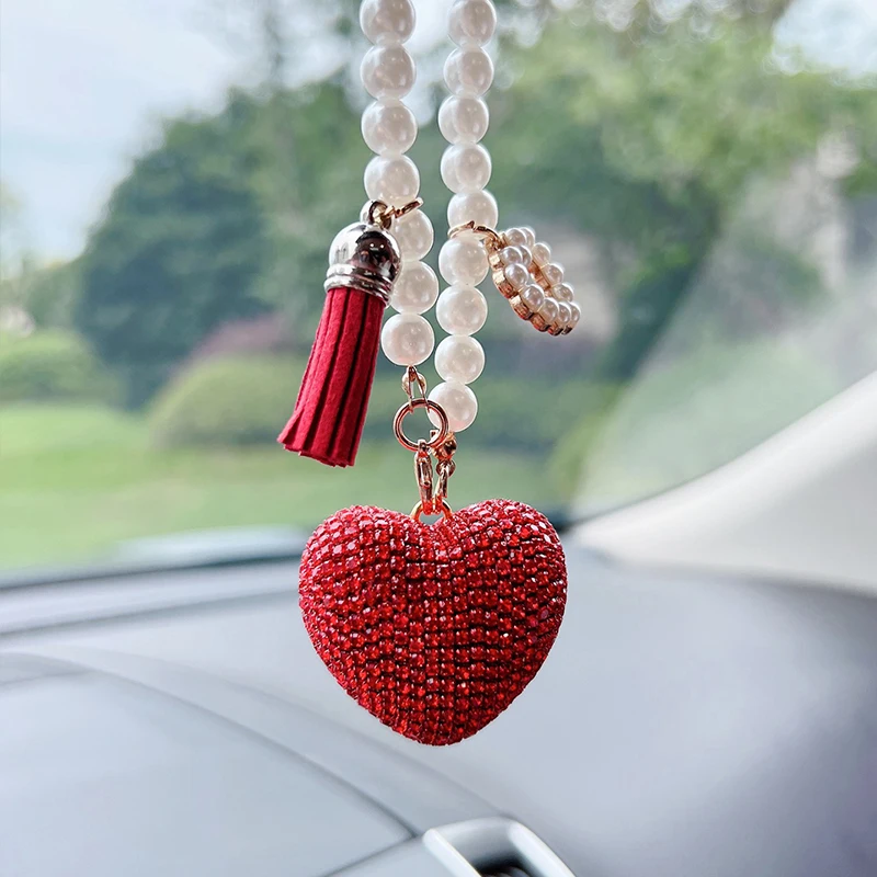 Creative Full Diamond Love Fashion car rear view mirror decoration car pendant exquisite pendant decoration car hang