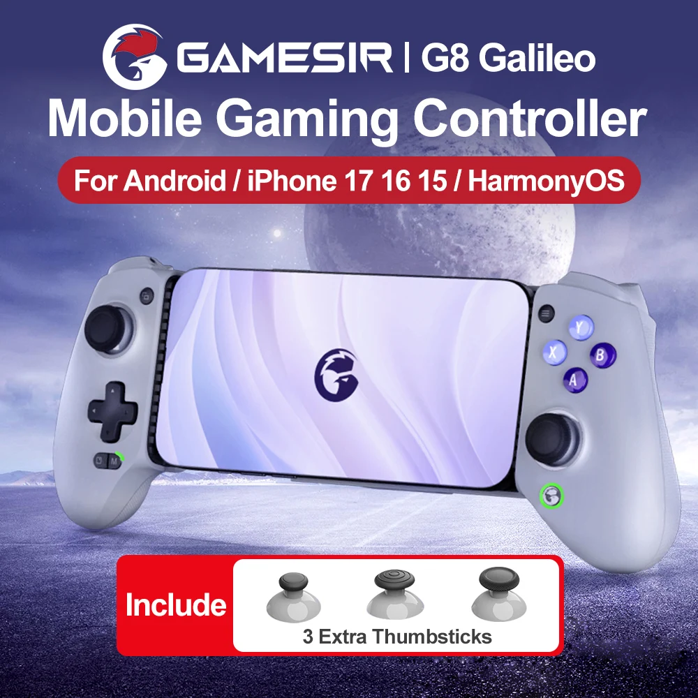 Manette de jeu GameSir G8 Galileo pour Android et iPhone 17/16 – Contrôleur mobile avec joysticks à effet Hall, gâchettes analogiques et conception ergonomique pour les grandes mains
