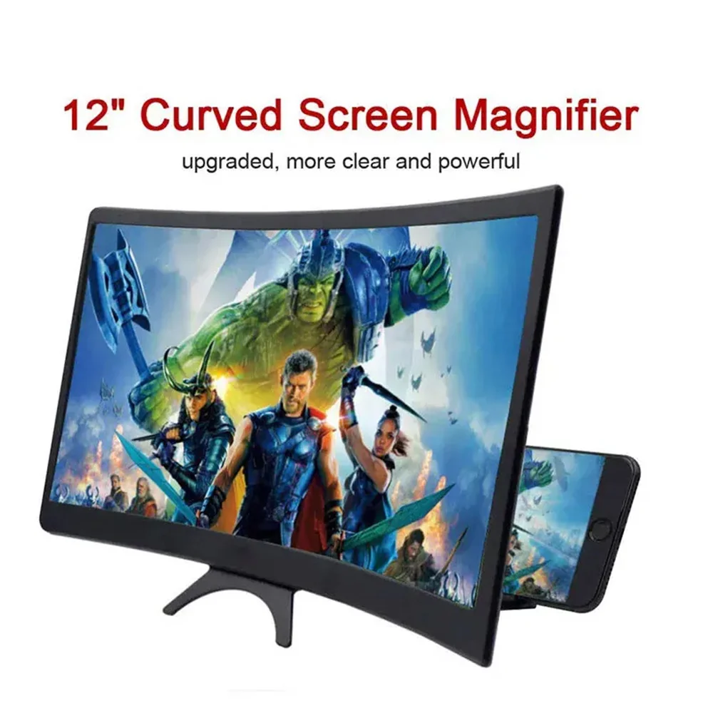 

﻿ 3D HD Curved Enlarged Screen Movie Video Amplifier 12 Inch Phone Screen Magnifier Portable phone Large Screen Amplifier Stand