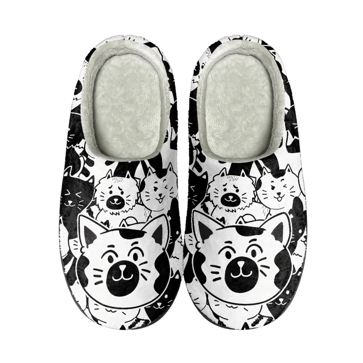 Cartoon Cat Design Warm Cotton Slippers Travel Home Unisex Casual Non-slip Shoes Couple Indoor House Slippers Print On Demand