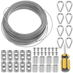 Stainless Steel Coated Wire Rope Light String Suspension Kit Garden Fence Roll Set (30 Meter Set) Cable Rigging Crimp