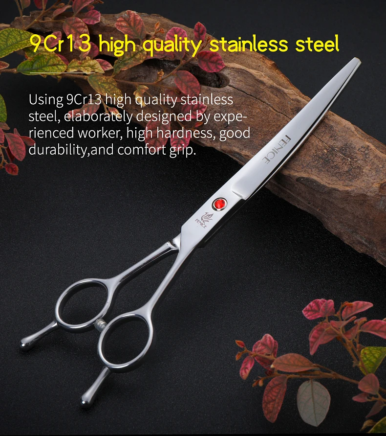 Fenice Edelstahl 7/7,5/8 Zoll gebogene Schere Haustier Hundepflegeschere Haustiere Haarschneideschere WhatsApp tijeras tesoura – Detail 5