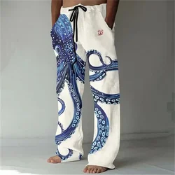 Calça de perna larga, fina com estampa 3D masculina, tamanho grande, reta, casual, além das fronteiras, nova, além das fronteiras, primavera e outono