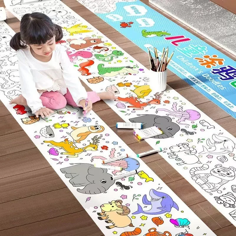 3 Meters Long Children's Graffiti Scroll Coloring Paper Scroll Paper Kindergarten Baby Painting Canvas Is Not Dirty WallAdhesive