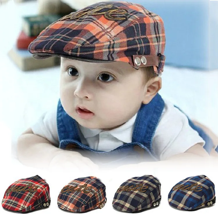 Fashion Children Hat Handsome Cotton Plaid Girl Boy Cap Beret Elastic Kids Hat Baby Beanie Cap Summer Sun Hat