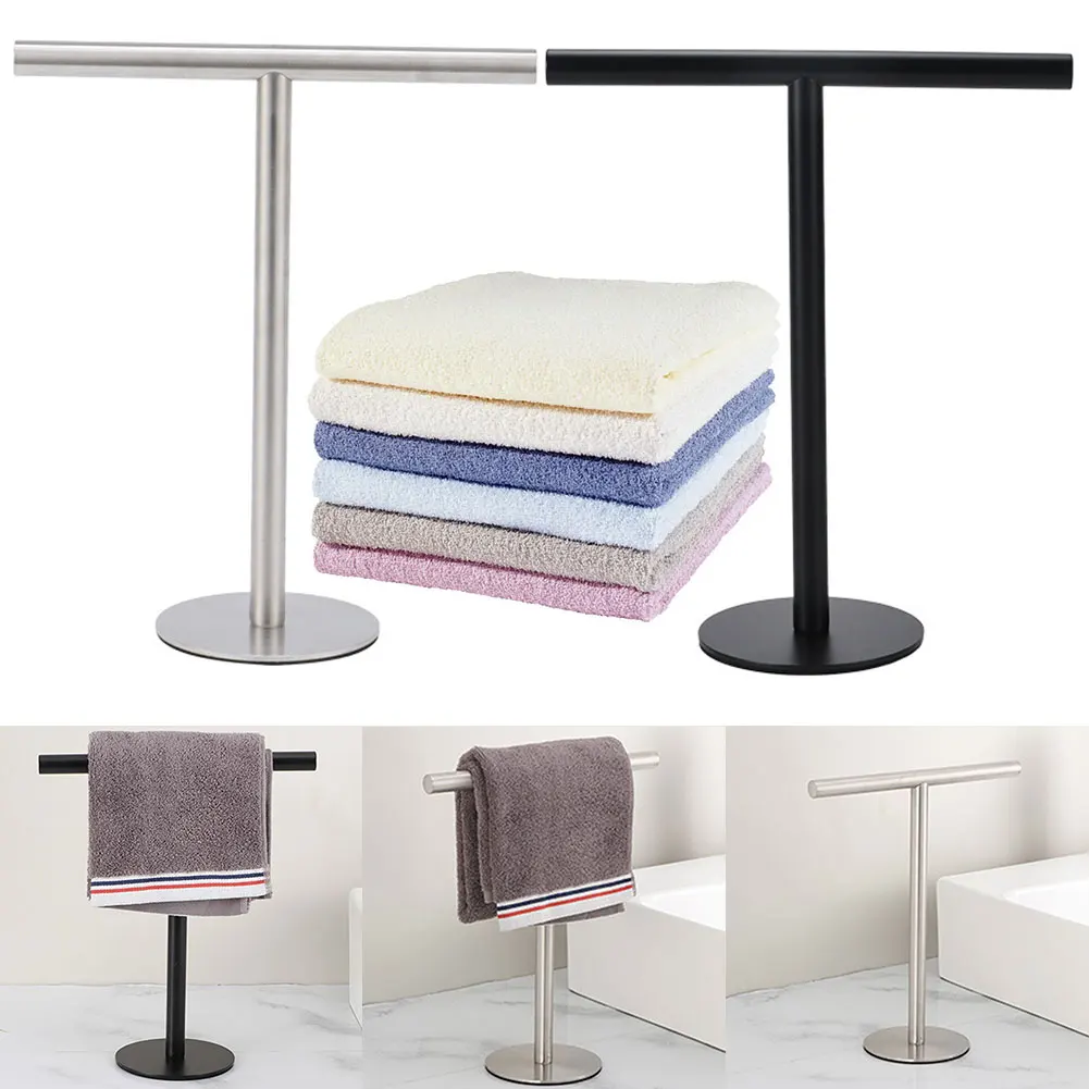 

Stainless Steel T-Shape Towel Bar Rack Free Standing Bath Towel Bar Stand with Heavy Base for Bathroom Kitchen Vanity Countertop