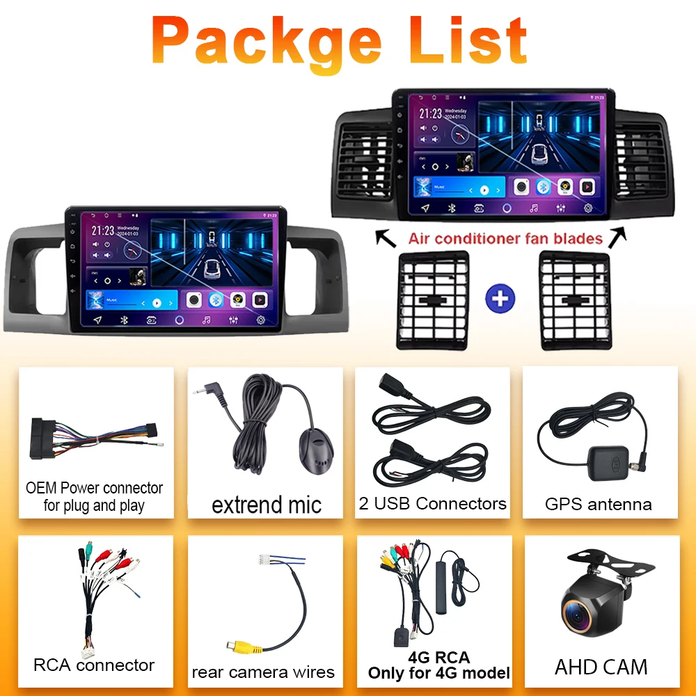 أندرويد 15 راديو السيارة لتويوتا كورولا E130 E120 2000-2006 الوسائط المتعددة مشغل فيديو الملاحة نظام تحديد المواقع ستيريو Carplay 4G رئيس وحدة