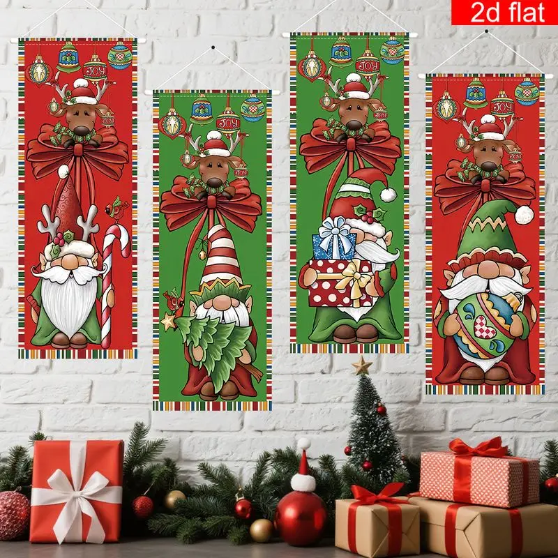 VIKAMA Christmas Banner Reindeer Gnome Vertical Wall Hanging Joy Xmas Decor Bedroom Holiday Party Decoration Christmas Gift