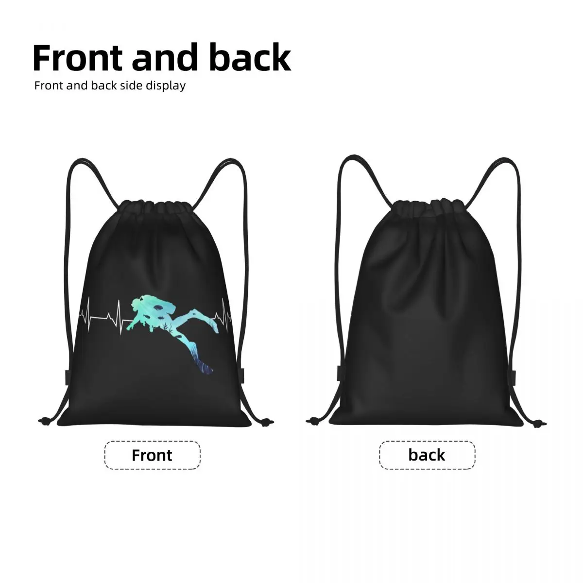 Mochila Scuba Diving Heartbeat Drawstring, saco masculino esporte ginásio, saco dobrável feminino, saco de treino de mergulho