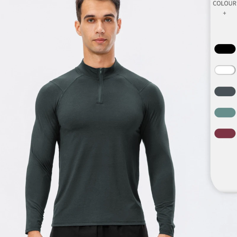 Men's Autumn Fitness Exercise Gym Pullover Quick-Dry Running T-Shirts Half-Zipper Slim Training Sweatshirt Baselayer Sportswear