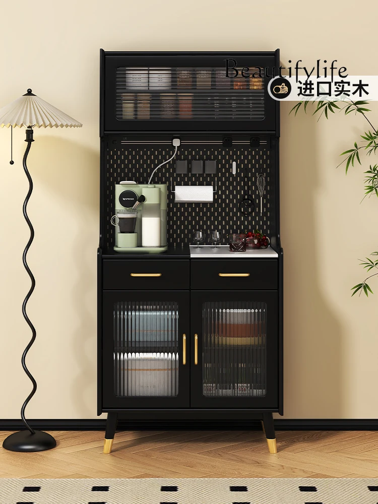 Solid Wood Sideboard Black Wire-Wrap Board Wine Cabinet Home Integrated Wall Multi-Functional Storage Cabinet