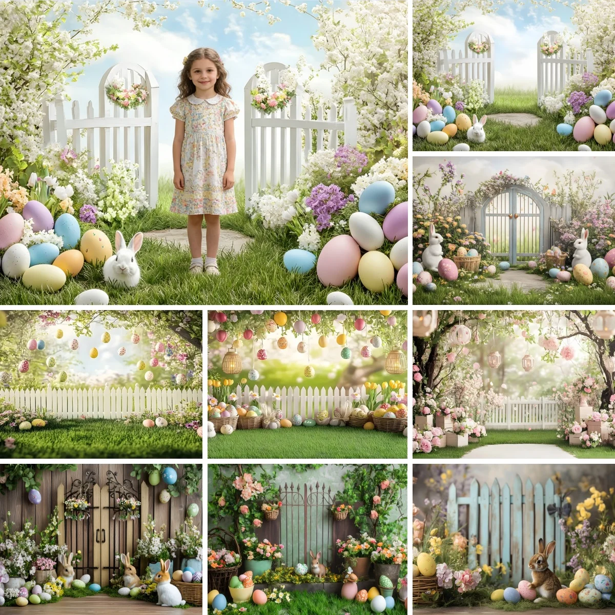 

Easter Pastoral Theme Backdrop Spring Floral Garden Fence Kids Portrait Photography Party Decor Countryside Photo Background