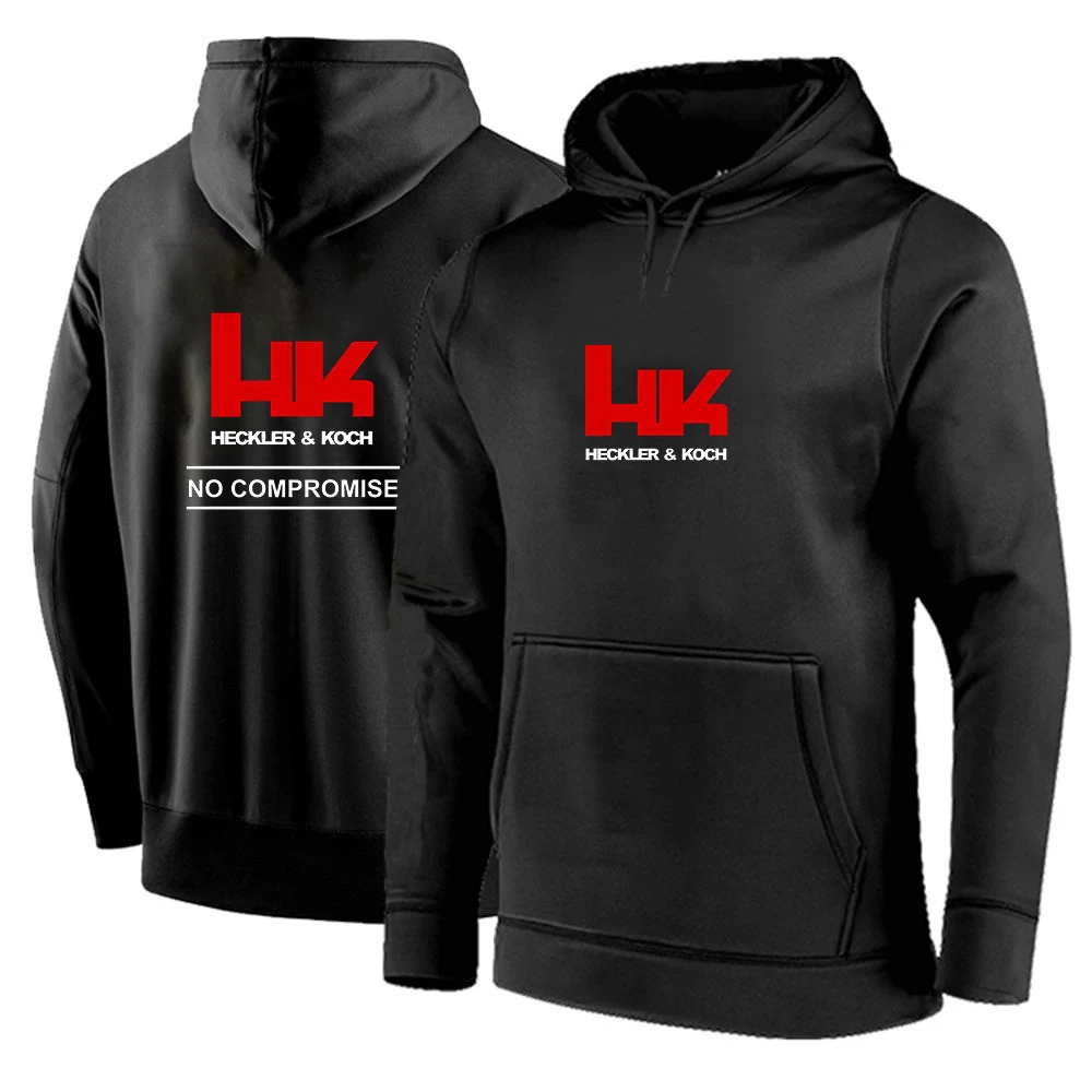 

2024 Hk Heckler Koch No Compromise New Printing Men Spring and Autumn Solid Color Pullover Hoodies Loose Fashion Hooded Tops