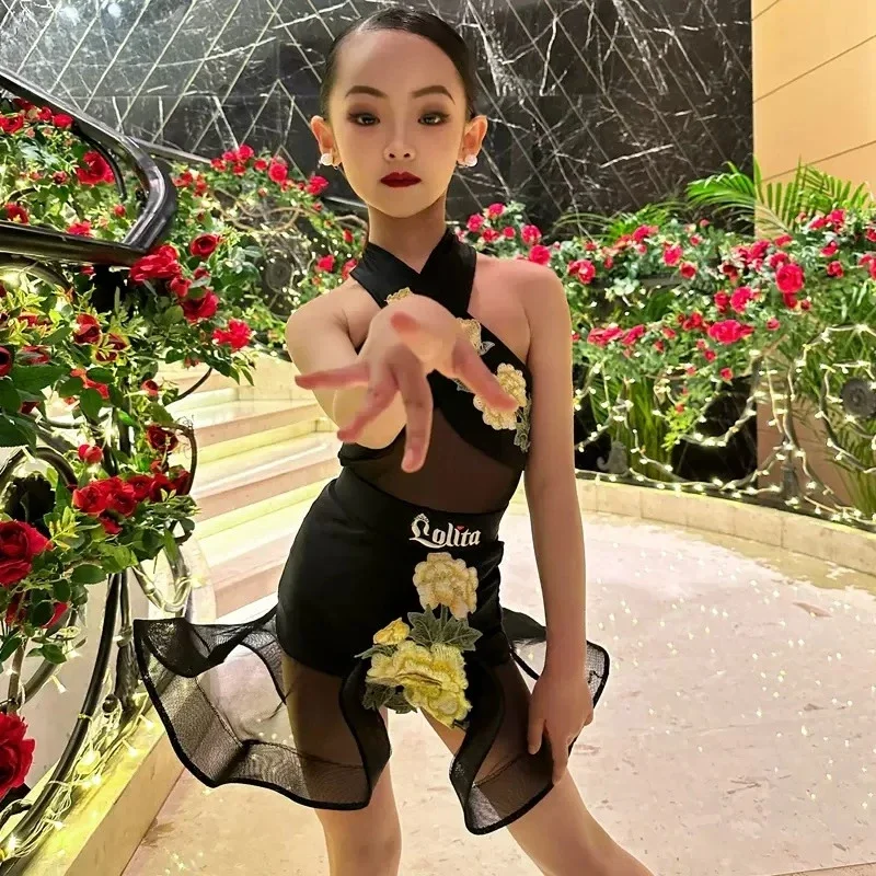 Vestido de baile latino para mujer, ropa de escenario para niña, vestido para niño, ropa para baile, conjunto dividido, camisa de baile, minivestido para niña latina