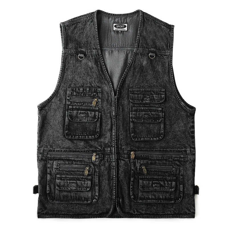 

2023 Men's Denim Multi-Pocket Vest Outdoor Fishing Photography Leisure Vest